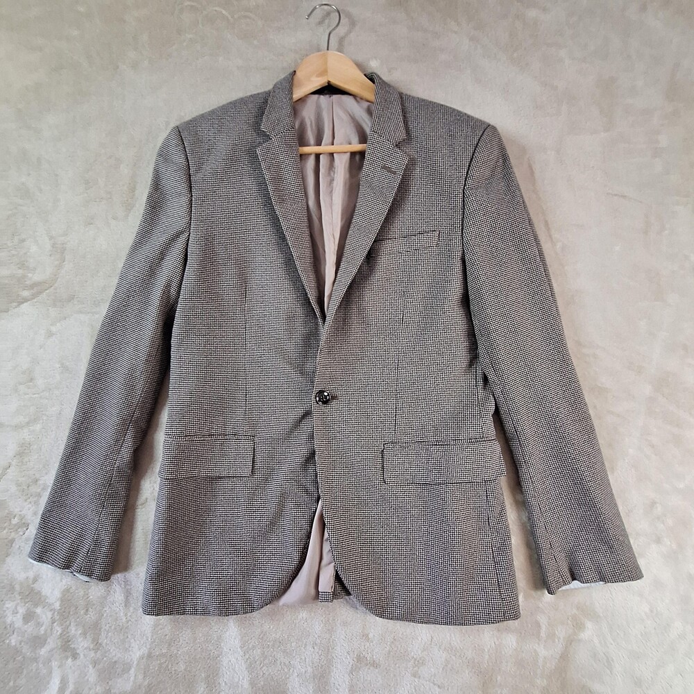 H&M Blazer Jacket Mens 38R Gray Skinny Fit Single Vented Formal Suit Coat 7440